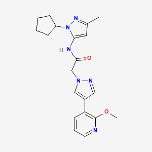 molecular formula C20H24N6O2 B3787236 N-(1-cyclopentyl-3-methyl-1H-pyrazol-5-yl)-2-[4-(2-methoxypyridin-3-yl)-1H-pyrazol-1-yl]acetamide 