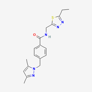 molecular formula C18H21N5OS B3787503 4-[(3,5-dimethyl-1H-pyrazol-1-yl)methyl]-N-[(5-ethyl-1,3,4-thiadiazol-2-yl)methyl]benzamide 