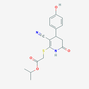 molecular formula C17H18N2O4S B378751 Isopropyl {[3-cyano-4-(4-hydroxyphenyl)-6-oxo-1,4,5,6-tetrahydro-2-pyridinyl]sulfanyl}acetate 