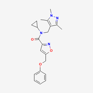 molecular formula C21H24N4O3 B3787573 N-cyclopropyl-5-(phenoxymethyl)-N-[(1,3,5-trimethylpyrazol-4-yl)methyl]-1,2-oxazole-3-carboxamide 