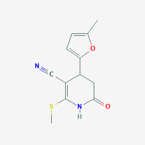 molecular formula C12H12N2O2S B378758 4-(5-Methyl-2-furyl)-2-(methylsulfanyl)-6-oxo-1,4,5,6-tetrahydro-3-pyridinecarbonitrile 