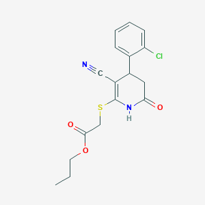 molecular formula C17H17ClN2O3S B378781 Propyl {[4-(2-chlorophenyl)-3-cyano-6-oxo-1,4,5,6-tetrahydro-2-pyridinyl]sulfanyl}acetate 