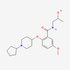 molecular formula C21H32N2O4 B3787821 2-[(1-cyclopentyl-4-piperidinyl)oxy]-N-(2-hydroxypropyl)-5-methoxybenzamide 