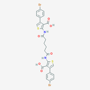 molecular formula C28H22Br2N2O6S2 B378792 4-(4-Bromophenyl)-2-[(6-{[4-(4-bromophenyl)-3-carboxy-2-thienyl]amino}-6-oxohexanoyl)amino]-3-thiophenecarboxylic acid 