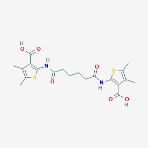 molecular formula C20H24N2O6S2 B378795 2-[[6-[(3-Carboxy-4,5-dimethylthiophen-2-yl)amino]-6-oxohexanoyl]amino]-4,5-dimethylthiophene-3-carboxylic acid CAS No. 342595-02-2