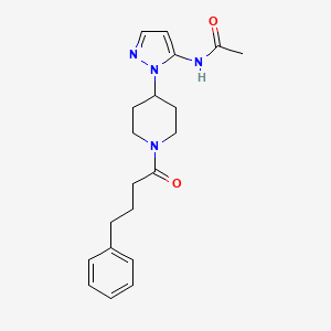 molecular formula C20H26N4O2 B3788103 N-[2-[1-(4-phenylbutanoyl)piperidin-4-yl]pyrazol-3-yl]acetamide 