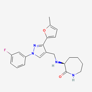 molecular formula C21H23FN4O2 B3788155 (3S)-3-[[1-(3-fluorophenyl)-3-(5-methylfuran-2-yl)pyrazol-4-yl]methylamino]azepan-2-one 