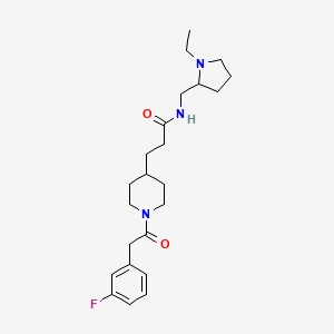 molecular formula C23H34FN3O2 B3788181 N-[(1-ethyl-2-pyrrolidinyl)methyl]-3-{1-[(3-fluorophenyl)acetyl]-4-piperidinyl}propanamide 