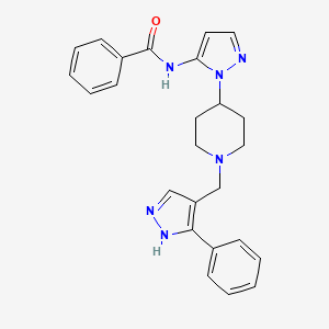 molecular formula C25H26N6O B3788272 N-[2-[1-[(5-phenyl-1H-pyrazol-4-yl)methyl]piperidin-4-yl]pyrazol-3-yl]benzamide 