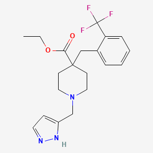 molecular formula C20H24F3N3O2 B3788325 ethyl 1-(1H-pyrazol-5-ylmethyl)-4-[[2-(trifluoromethyl)phenyl]methyl]piperidine-4-carboxylate 