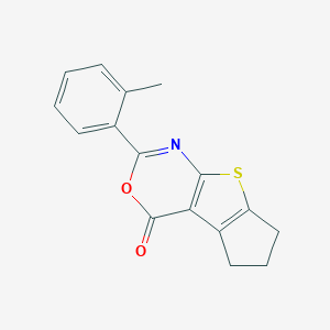 molecular formula C16H13NO2S B378835 6-o-Tolyl-2,3-dihydro-1H-5-oxa-8-thia-7-aza-cyclopenta[a]inden-4-one CAS No. 5823-30-3