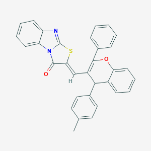 molecular formula C32H22N2O2S B378850 2-{[4-(4-methylphenyl)-2-phenyl-4H-chromen-3-yl]methylene}[1,3]thiazolo[3,2-a]benzimidazol-3(2H)-one CAS No. 312527-97-2