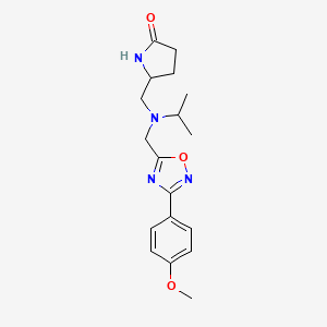 molecular formula C18H24N4O3 B3788584 5-[(isopropyl{[3-(4-methoxyphenyl)-1,2,4-oxadiazol-5-yl]methyl}amino)methyl]-2-pyrrolidinone 