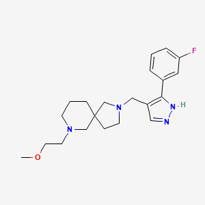 molecular formula C21H29FN4O B3788623 2-[[5-(3-fluorophenyl)-1H-pyrazol-4-yl]methyl]-9-(2-methoxyethyl)-2,9-diazaspiro[4.5]decane 