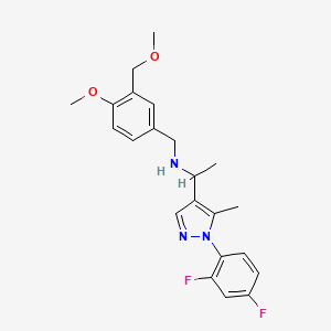 molecular formula C22H25F2N3O2 B3788787 1-[1-(2,4-difluorophenyl)-5-methyl-1H-pyrazol-4-yl]-N-[4-methoxy-3-(methoxymethyl)benzyl]ethanamine 