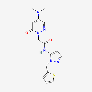 molecular formula C16H18N6O2S B3788801 2-[4-(dimethylamino)-6-oxopyridazin-1-yl]-N-[2-(thiophen-2-ylmethyl)pyrazol-3-yl]acetamide 