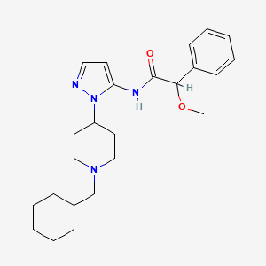 molecular formula C24H34N4O2 B3788887 N-{1-[1-(cyclohexylmethyl)-4-piperidinyl]-1H-pyrazol-5-yl}-2-methoxy-2-phenylacetamide 