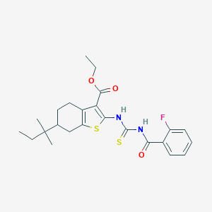 molecular formula C24H29FN2O3S2 B378891 Ethyl 2-({[(2-fluorophenyl)carbonyl]carbamothioyl}amino)-6-(2-methylbutan-2-yl)-4,5,6,7-tetrahydro-1-benzothiophene-3-carboxylate 