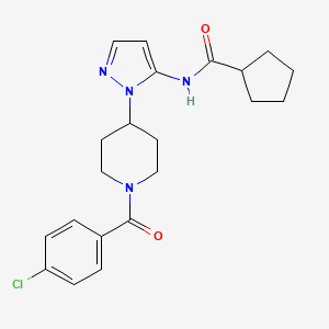 molecular formula C21H25ClN4O2 B3788930 N-{1-[1-(4-chlorobenzoyl)-4-piperidinyl]-1H-pyrazol-5-yl}cyclopentanecarboxamide 