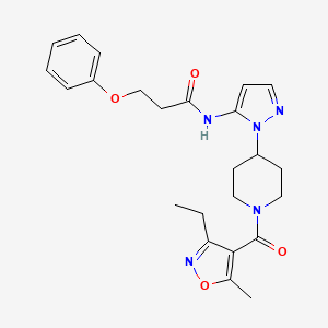 molecular formula C24H29N5O4 B3788938 N-[2-[1-(3-ethyl-5-methyl-1,2-oxazole-4-carbonyl)piperidin-4-yl]pyrazol-3-yl]-3-phenoxypropanamide 