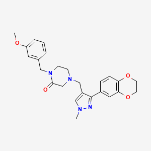 4-[[3-(2,3-Dihydro-1,4-benzodioxin-6-yl)-1-methylpyrazol-4-yl]methyl]-1-[(3-methoxyphenyl)methyl]piperazin-2-one