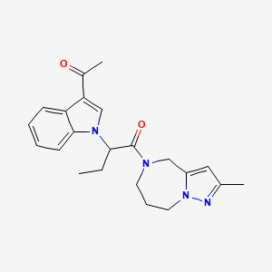 molecular formula C22H26N4O2 B3789002 1-(1-{1-[(2-methyl-7,8-dihydro-4H-pyrazolo[1,5-a][1,4]diazepin-5(6H)-yl)carbonyl]propyl}-1H-indol-3-yl)ethanone 