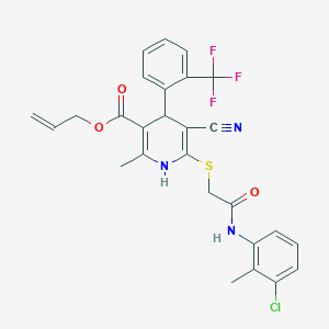 molecular formula C27H23ClF3N3O3S B378910 Allyl 6-{[2-(3-chloro-2-methylanilino)-2-oxoethyl]sulfanyl}-5-cyano-2-methyl-4-[2-(trifluoromethyl)phenyl]-1,4-dihydropyridine-3-carboxylate 