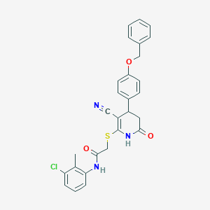 molecular formula C28H24ClN3O3S B378913 N-(3-chloro-2-methylphenyl)-2-[[5-cyano-2-oxo-4-(4-phenylmethoxyphenyl)-3,4-dihydro-1H-pyridin-6-yl]sulfanyl]acetamide CAS No. 487022-44-6