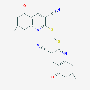 molecular formula C25H24N4O2S2 B378919 2-[(3-Cyano-7,7-dimethyl-5-oxo-6,8-dihydroquinolin-2-yl)sulfanylmethylsulfanyl]-7,7-dimethyl-5-oxo-6,8-dihydroquinoline-3-carbonitrile CAS No. 499208-99-0