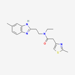 molecular formula C18H22N4OS B3789341 N-ethyl-N-[2-(5-methyl-1H-benzimidazol-2-yl)ethyl]-2-(2-methyl-1,3-thiazol-4-yl)acetamide 