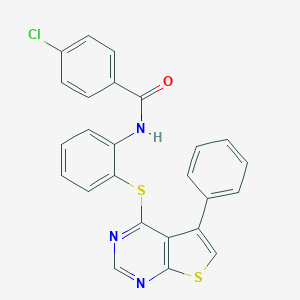 molecular formula C25H16ClN3OS2 B378938 4-chloro-N-{2-[(5-phenylthieno[2,3-d]pyrimidin-4-yl)sulfanyl]phenyl}benzamide 