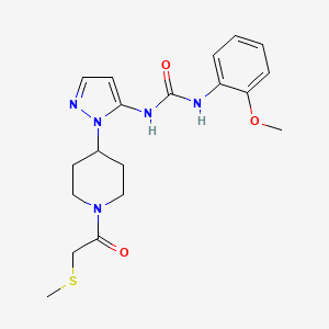 molecular formula C19H25N5O3S B3789458 N-(2-methoxyphenyl)-N'-(1-{1-[(methylthio)acetyl]-4-piperidinyl}-1H-pyrazol-5-yl)urea 