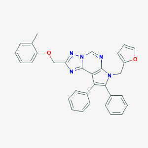 10-(Furan-2-ylmethyl)-4-[(2-methylphenoxy)methyl]-11,12-diphenyl-3,5,6,8,10-pentazatricyclo[7.3.0.02,6]dodeca-1(9),2,4,7,11-pentaene