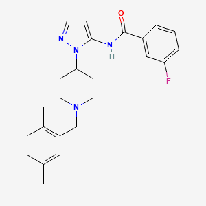 molecular formula C24H27FN4O B3789627 N-{1-[1-(2,5-dimethylbenzyl)-4-piperidinyl]-1H-pyrazol-5-yl}-3-fluorobenzamide 