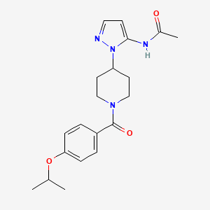 molecular formula C20H26N4O3 B3789799 N-[2-[1-(4-propan-2-yloxybenzoyl)piperidin-4-yl]pyrazol-3-yl]acetamide 