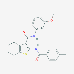 molecular formula C24H24N2O3S B378981 N-(3-methoxyphenyl)-2-[(4-methylbenzoyl)amino]-4,5,6,7-tetrahydro-1-benzothiophene-3-carboxamide 