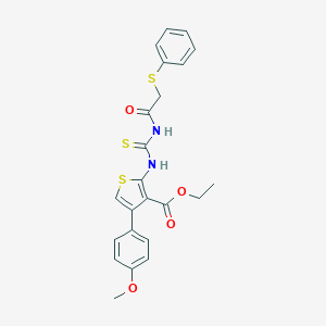 molecular formula C23H22N2O4S3 B378982 Ethyl 4-(4-methoxyphenyl)-2-[({[(phenylsulfanyl)acetyl]amino}carbothioyl)amino]-3-thiophenecarboxylate 