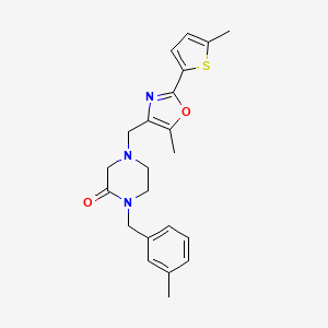 4-[[5-methyl-2-(5-methylthiophen-2-yl)-1,3-oxazol-4-yl]methyl]-1-[(3-methylphenyl)methyl]piperazin-2-one