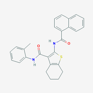 molecular formula C27H24N2O2S B378988 N-(2-methylphenyl)-2-(1-naphthoylamino)-4,5,6,7-tetrahydro-1-benzothiophene-3-carboxamide 