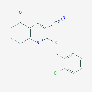 molecular formula C17H13ClN2OS B378990 2-[(2-Chlorobenzyl)sulfanyl]-5-oxo-5,6,7,8-tetrahydro-3-quinolinecarbonitrile 