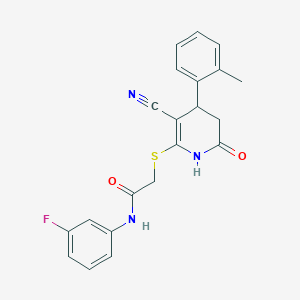 2-{[3-cyano-4-(2-methylphenyl)-6-oxo-1,4,5,6-tetrahydro-2-pyridinyl]sulfanyl}-N-(3-fluorophenyl)acetamide