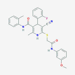 5-cyano-4-(2-fluorophenyl)-6-({2-[(3-methoxyphenyl)amino]-2-oxoethyl}sulfanyl)-2-methyl-N-(2-methylphenyl)-1,4-dihydropyridine-3-carboxamide