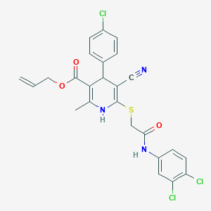 molecular formula C25H20Cl3N3O3S B378994 Allyl 4-(4-chlorophenyl)-5-cyano-6-{[2-(3,4-dichloroanilino)-2-oxoethyl]sulfanyl}-2-methyl-1,4-dihydro-3-pyridinecarboxylate 