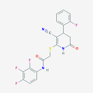 molecular formula C20H13F4N3O2S B378995 2-[[5-cyano-4-(2-fluorophenyl)-2-oxo-3,4-dihydro-1H-pyridin-6-yl]sulfanyl]-N-(2,3,4-trifluorophenyl)acetamide CAS No. 663217-77-4