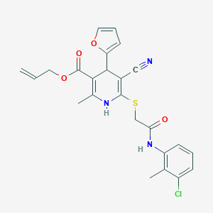 molecular formula C24H22ClN3O4S B378996 Allyl 6-{[2-(3-chloro-2-methylanilino)-2-oxoethyl]sulfanyl}-5-cyano-4-(2-furyl)-2-methyl-1,4-dihydro-3-pyridinecarboxylate 