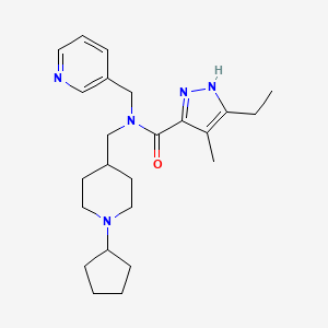 molecular formula C24H35N5O B3789997 N-[(1-cyclopentyl-4-piperidinyl)methyl]-3-ethyl-4-methyl-N-(3-pyridinylmethyl)-1H-pyrazole-5-carboxamide 