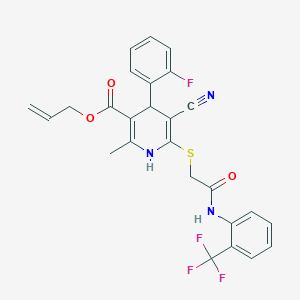 Allyl 5-cyano-4-(2-fluorophenyl)-2-methyl-6-({2-oxo-2-[2-(trifluoromethyl)anilino]ethyl}sulfanyl)-1,4-dihydro-3-pyridinecarboxylate