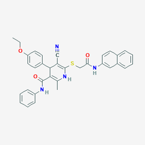 molecular formula C34H30N4O3S B379010 5-cyano-4-(4-ethoxyphenyl)-2-methyl-6-{[2-(naphthalen-2-ylamino)-2-oxoethyl]sulfanyl}-N-phenyl-1,4-dihydropyridine-3-carboxamide 