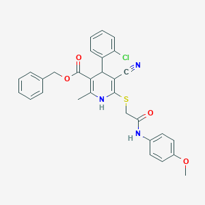 Benzyl 4-(2-chlorophenyl)-5-cyano-6-{[2-(4-methoxyanilino)-2-oxoethyl]sulfanyl}-2-methyl-1,4-dihydro-3-pyridinecarboxylate