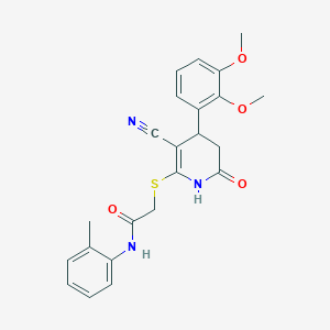 molecular formula C23H23N3O4S B379018 2-{[3-cyano-4-(2,3-dimethoxyphenyl)-6-oxo-1,4,5,6-tetrahydro-2-pyridinyl]sulfanyl}-N-(2-methylphenyl)acetamide 